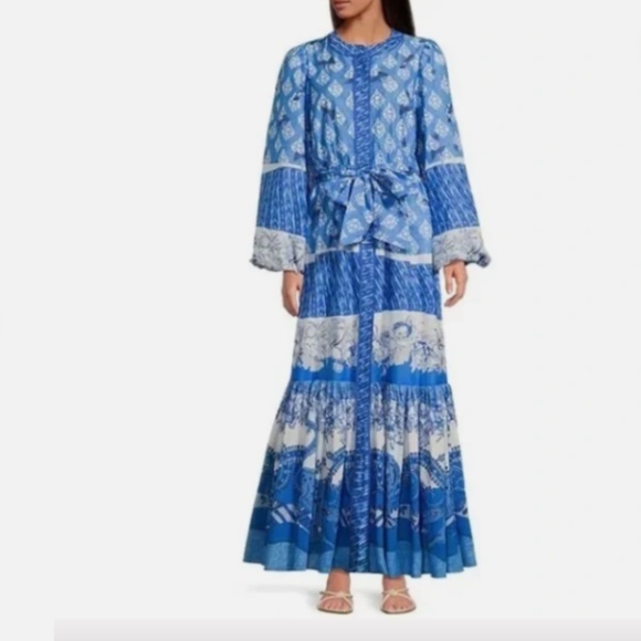 A Loves A Dresses & Skirts - A Loves A Blue Hummingbird Border Print Balloon Sleeve Maxi Dress